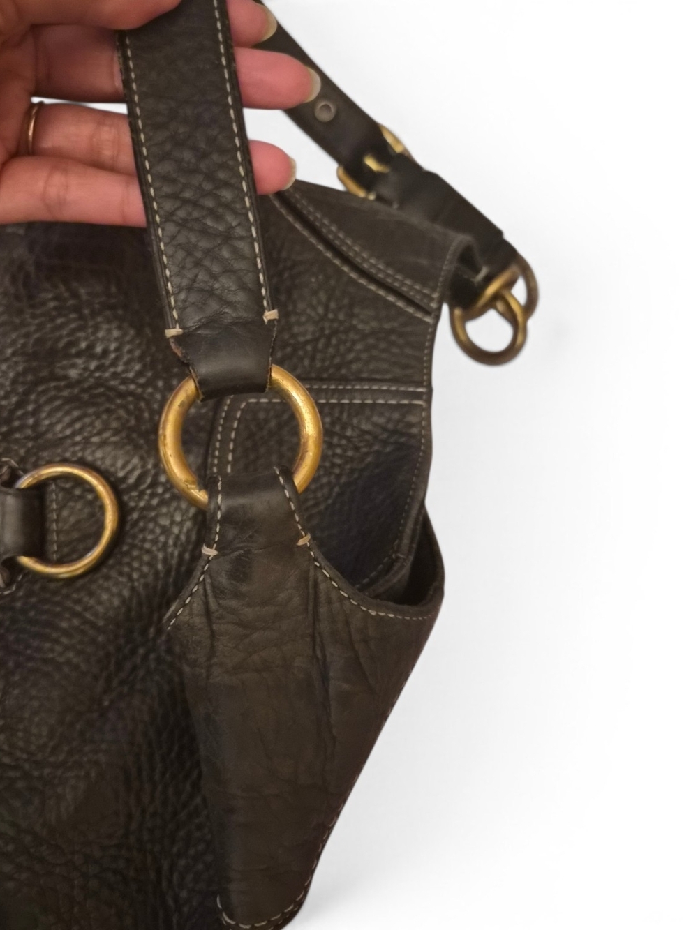 Coach Hampton Hobo Black Leather Shoulder Bag with Brass Ring Detail - Picture 6 of 6